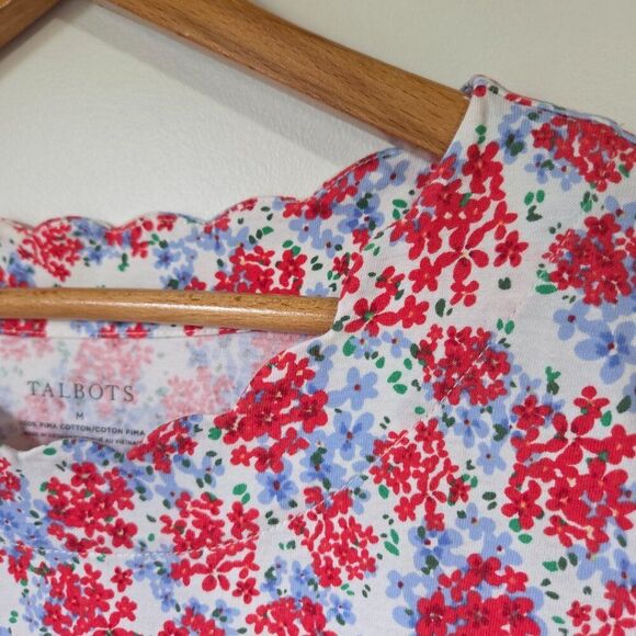NWOT TALBOTS FLORAL SCALLOPED NECK SUPER SOFT PIMA COTTON TEE SIZE M - Picture 10 of 15